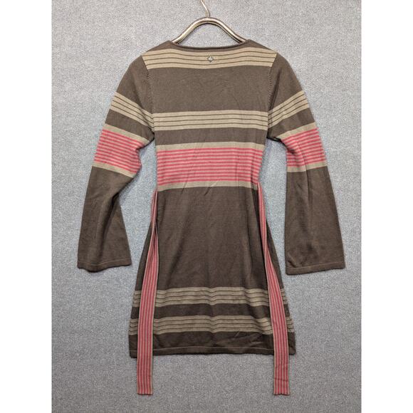 PrAna Sydney Sweater Dress Womens Small Brown Pink Striped Bell Sleeves - Picture 10 of 12